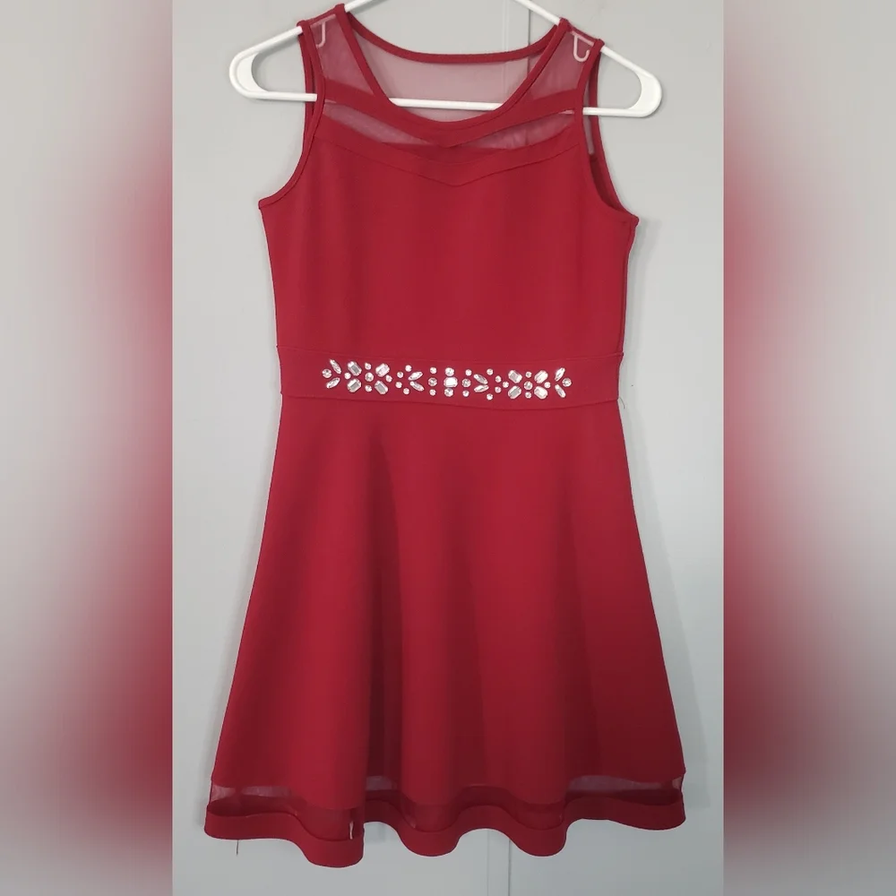 The Children's Place Red Sleeveless Fit & Flare Embellished Dress